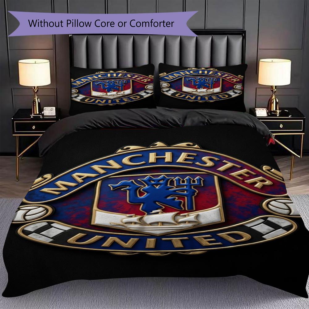 Emblema Manchester Glory Set da tre pezzi (1 * copripiumino + 2 * federa, senza nucleo) Set biancheria da letto 2D Piatto Regalo di Natale Compleanno