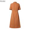 ZANZEA Women Casual Turn Down Collar Solid Color Short Sleeve Elegant Dress