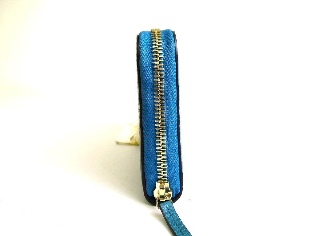 Authentic GUCCI Interlocking G Gold H/W Turquoise Blue Leather Round Zip Wallet #b271  Open box