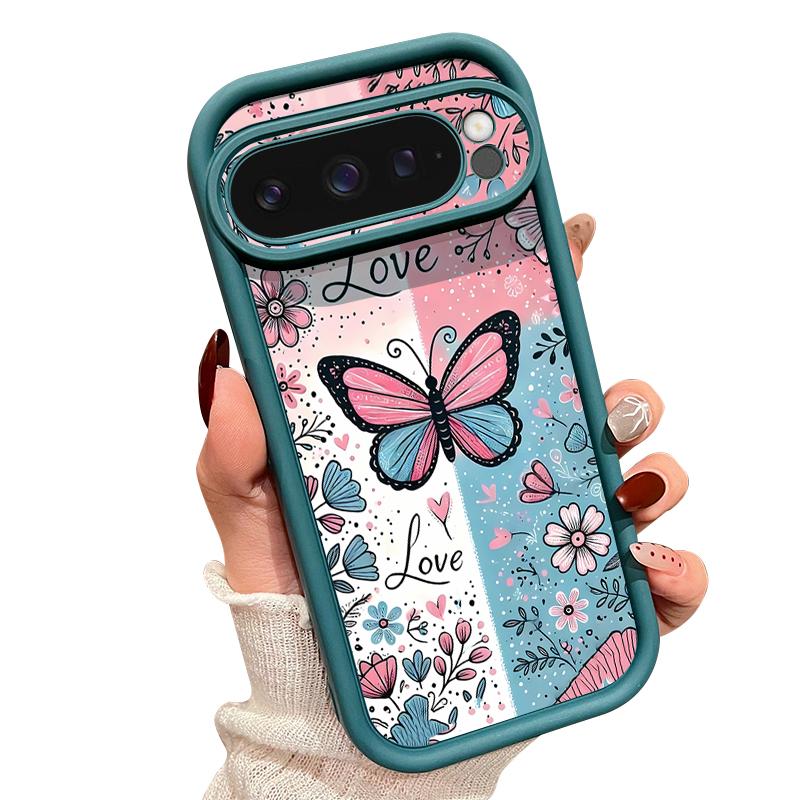 Blue Pink Butterfly Floral Pattern Case For Google Pixel 10 Pro XL Shockproof Bumper Silicone Cover For Pixel 9A 9 8 7 Pro 8A 7A