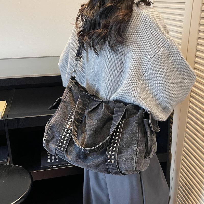 Vintage Denim Bag Women's Lightweight Shoulder Bag Commuter Large Capacity Crossbody Bag