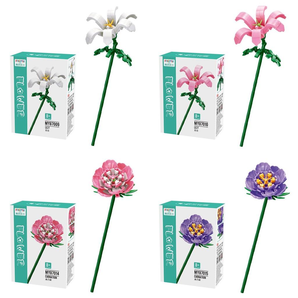Assembling Children Puzzle Building Blocks Flower Rose Lily Bouquet Model Toy