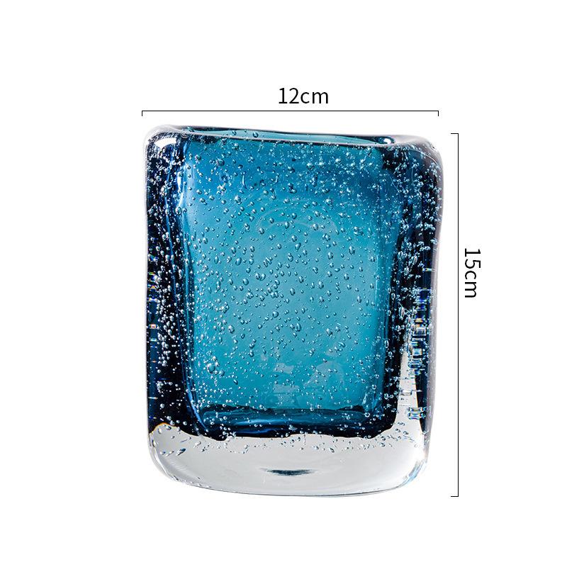 Синяя стеклянная ваза Пузырчатая толстостенная стеклянная бутылка Гидропоника Террариум Ваза для цветов Квадратный геометрический цветочный горшок Украшение для дома