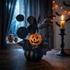 Halloween Spooky Pumpkin Decoration, Eyeball Pumpkin Figurine with Black Artificial Leaves, Holiday Party Ornament for Home, Office, Haunted House