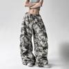 American Retro Camouflage Wide-leg Pants Women's Loose Chic Wear Casual Overalls Elastic Drawstring Waist Casual Pants, Streetwear Pants
