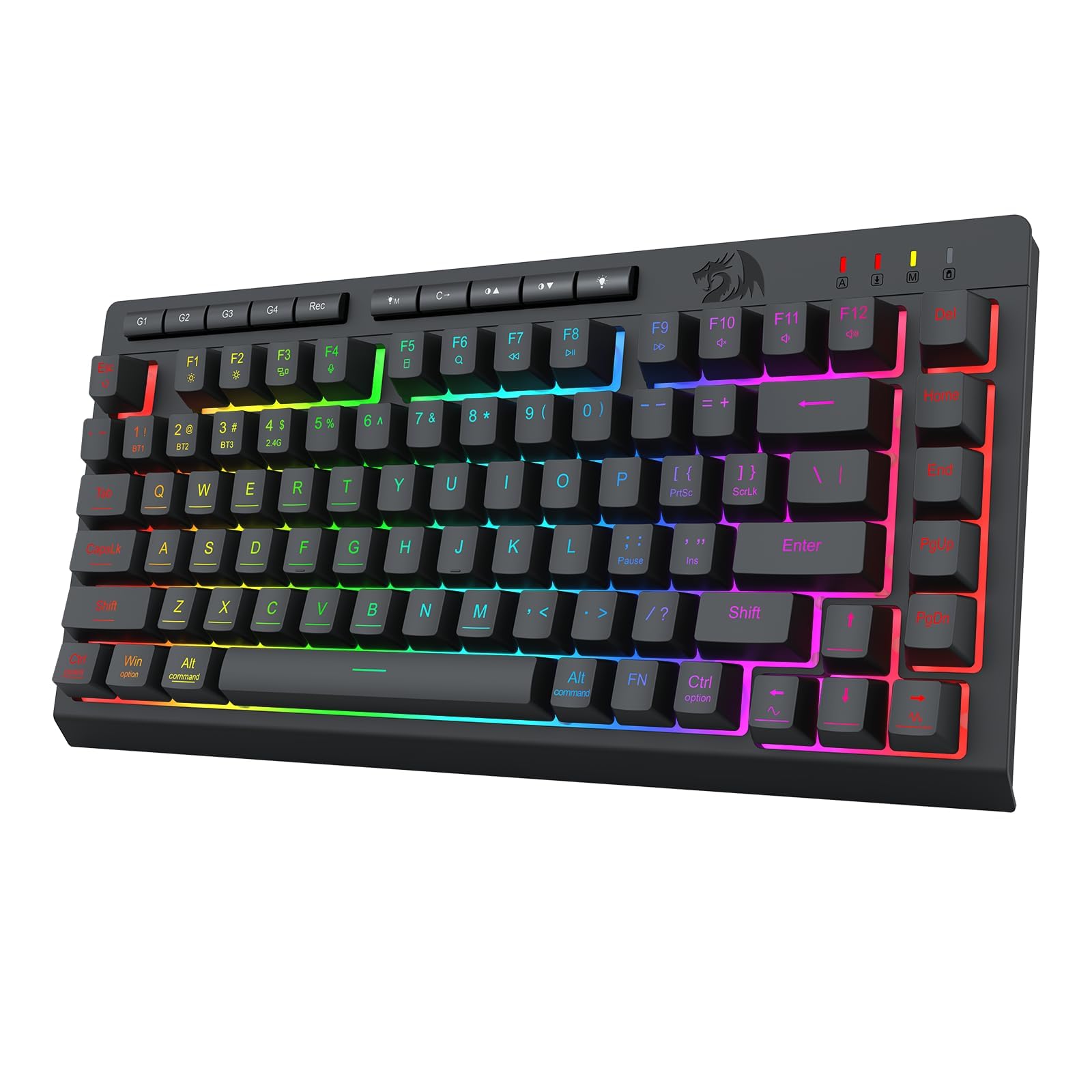 

Redragon K524 Gaming Bluetooth English Quiet 12 Macro RGB Compatible with and Black Keyboard, Wireless, 3-Mode Connection, 2.4GHz, USB-C Wired, 75% чорний