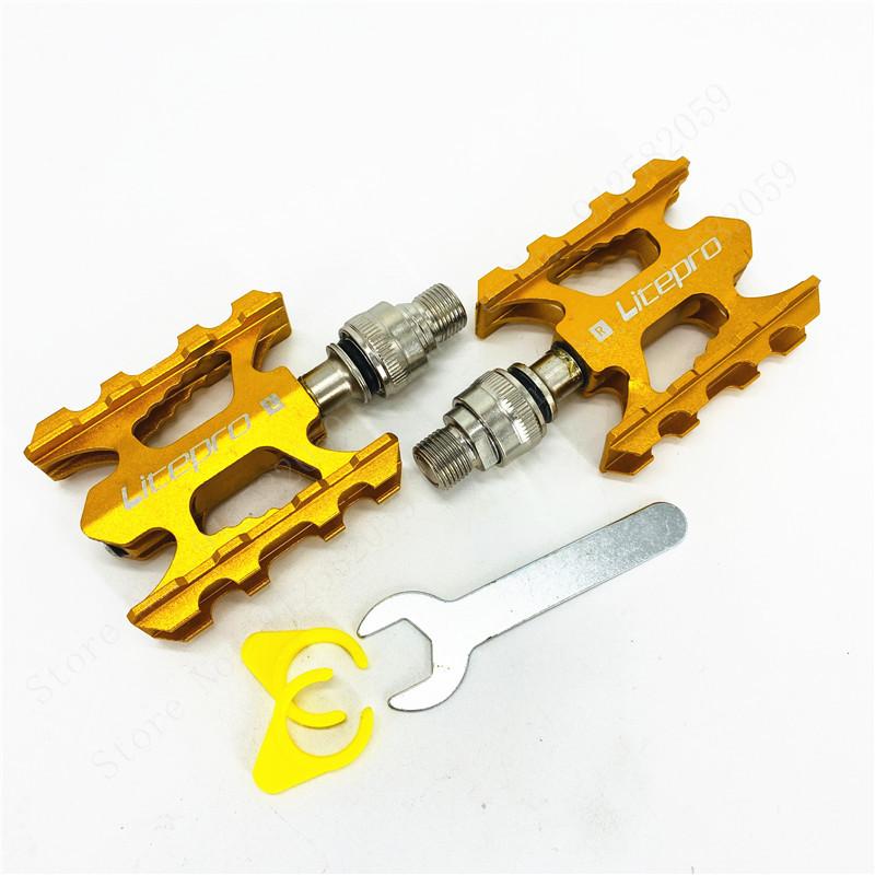Litepro Folding Bike Pedal For Brompton Quick Release Pedals Aluminum Alloy Bearing Pedal Mtb City Road Bicycle Parts Gold 1pair