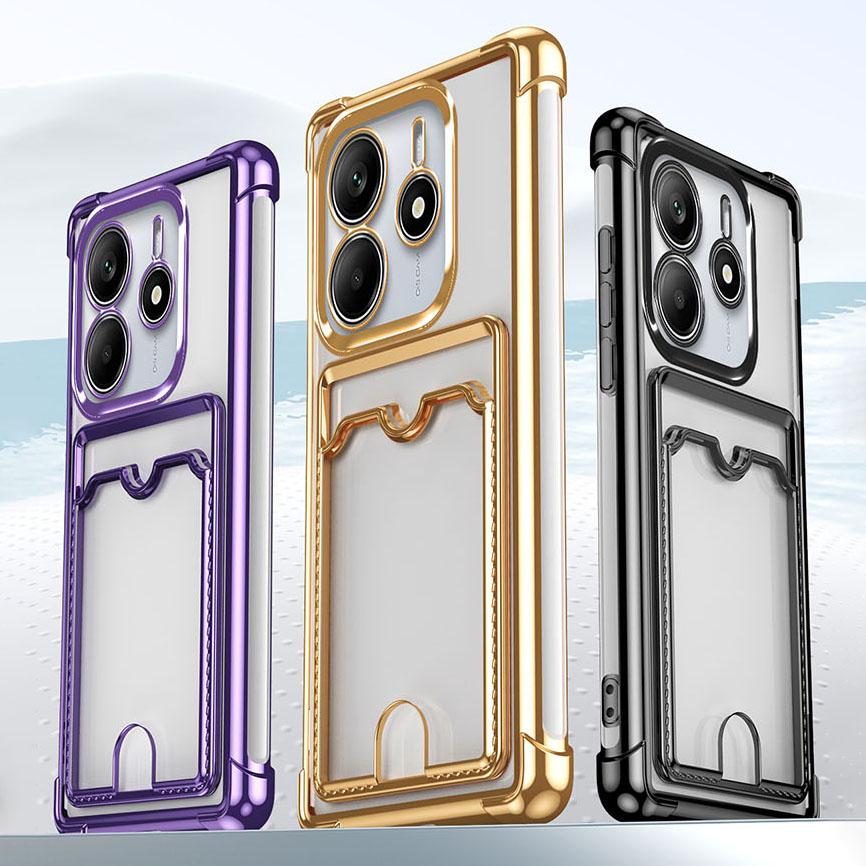 

Solid Color Plating Border Wallet Card Slot Soft TPU Phone Case For Xiaomi 14T 11T 13T Pro Redmi Note 13 11 12 14 Pro Back Cover For Xiaomi13T 13TPro чорний