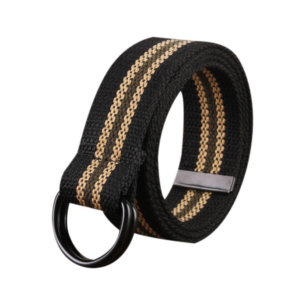 Casual Versatile Black Buckle Nylon Braided Belt Weave Waist Band Canvas Strap Double Ring Waistband