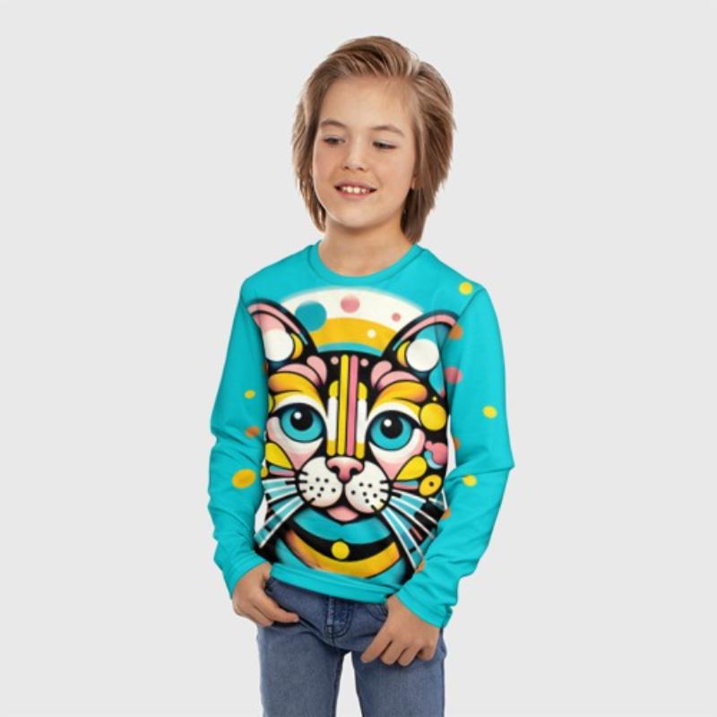 Children's Cartoon Animal Snake Cute Kitten Print T-shirts Boys Cute Long Sleeved Soft Comfortable Top