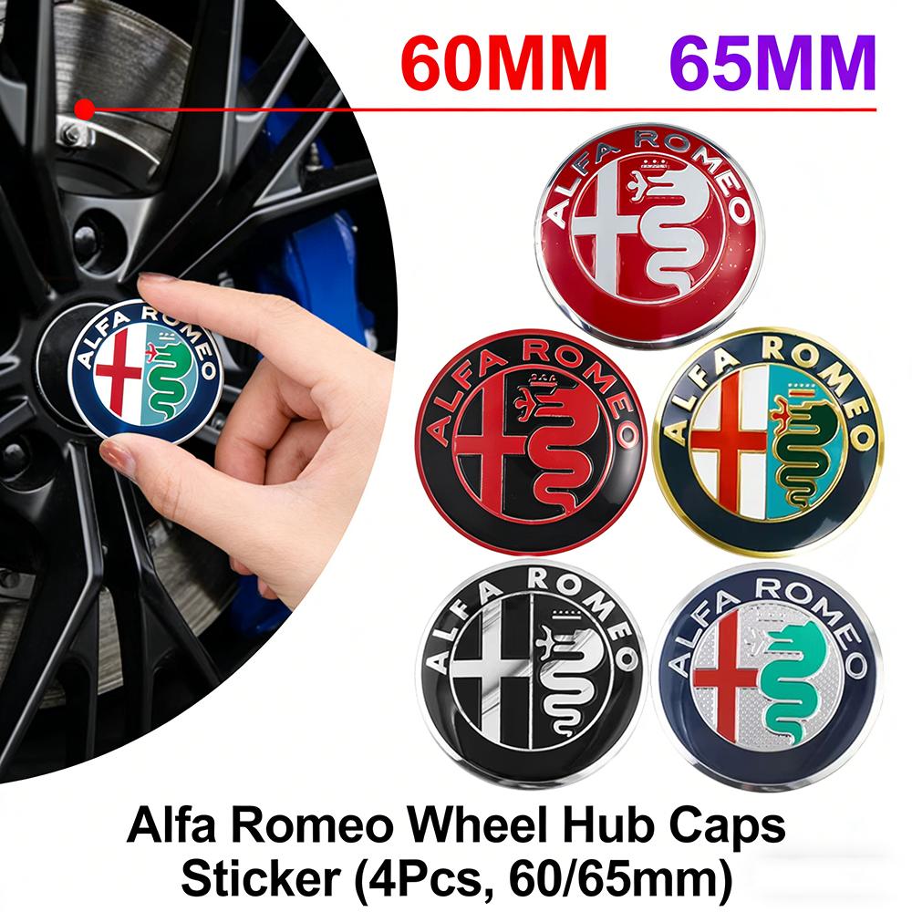 60mm 65mm Alfa Romeo Wheel Hub Caps Sticker 4Pcs Car Wheel Center Caps Emblem For Giulia Stelvio Giulietta 147 Mito Accessories WZACF1