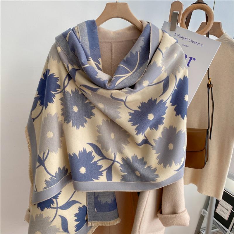 New literary and artistic thickened imitation cashmere winter scarf men's and women's double-sided sunflower shawl personalized scarf shmre