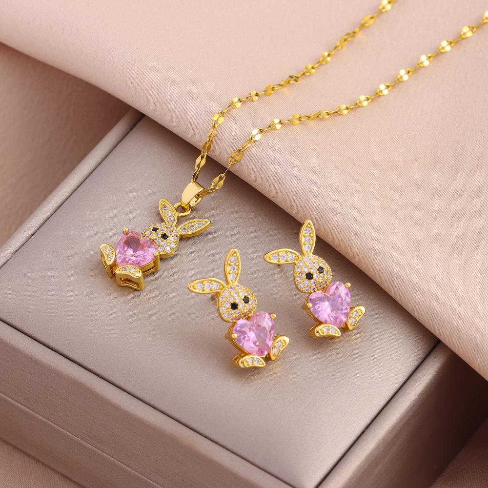 New Fashion Gold Plated Necklaces Earrings Sets For Women Female Trendy Party Jewelry Girls Daily Wear Neck Chain Earrings