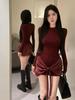 Autumn and Winter French Temperament Red Backing Dress Women Are Beautiful and Good-looking, Light and Familiar, Royal Sister Slim-fitting Hip-wrapped