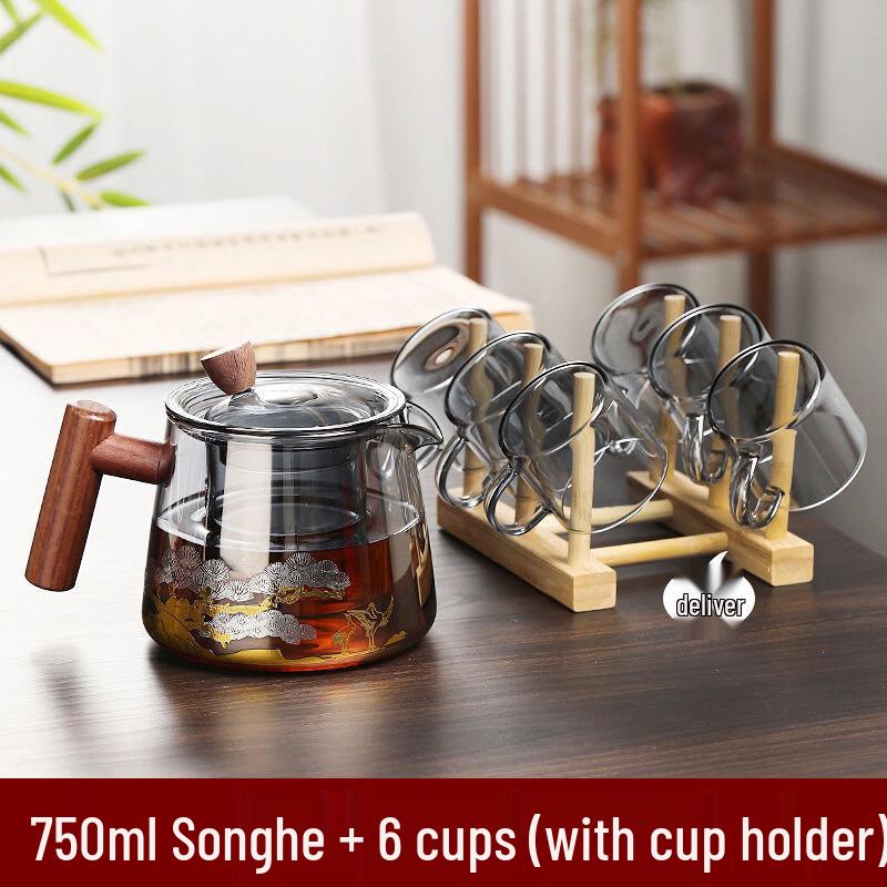 Pine Crane Glass Teapot Set