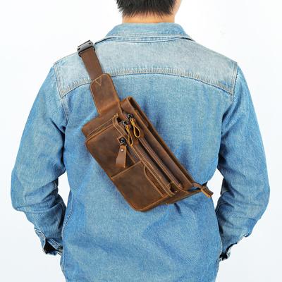 Vintage Crazy Horse Specialized Sports Waist Bag Leather Outdoor Men's Multifunctional Commuter Crossbody Chest Bag