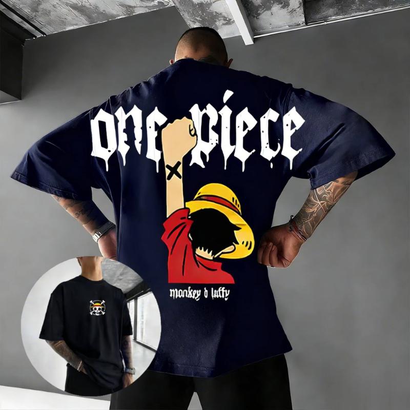 Übergroßes Vintage One Piece Luffy Anime T-Shirt Herren Damen Kurzarm Tee Streetwear Lässige Oberteile Grafik-T-Shirt 2026 Sommer Y2k
