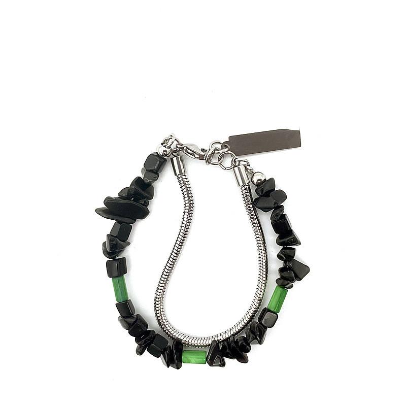 Black Stone Titanium Steel Men Women Street Fashion Geometric Bracelet For Casual Wear