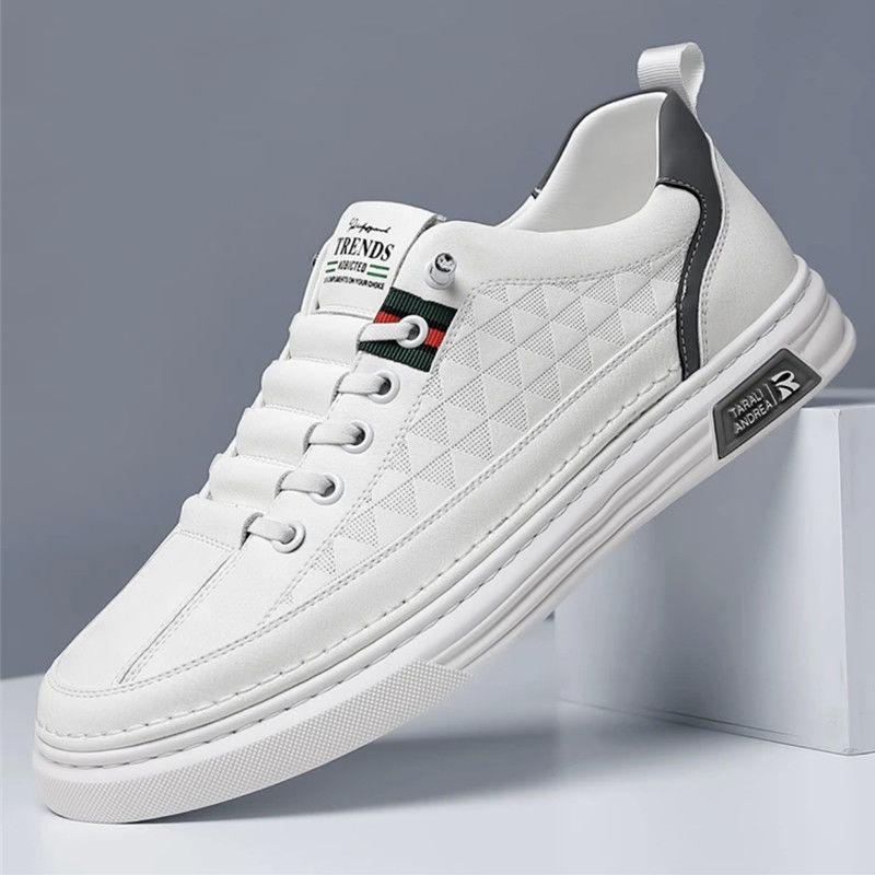 Men's Summer Thin Soft Leather White Casual Sports Board Shoes, Trendy Versatile Breathable Footwear.