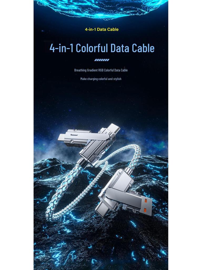 Multifunctional Luminous Zinc Alloy 2-in-2 Fast Charging Cable for Mobile Phones