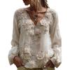 Women T-shirt V-Neck Long Sleeve 3D Flower Decor Pullover Tops with Faux Pearls Decor Spring Autumn Casual Tee Shirt