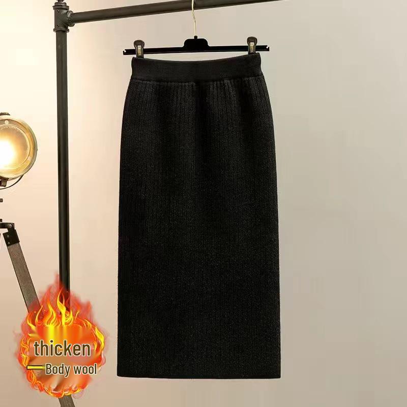 Jupe Crayon Tricot Velours Taille Haute - Automne/Hiver Mi-Longueur, Design Amincissant pour Femmes