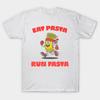 Asian Size Men Black Print T-shirt Eat Pasta- Run Fasta Running Pasta Cartoon Humor No-Cut Print Cotton Tshirt