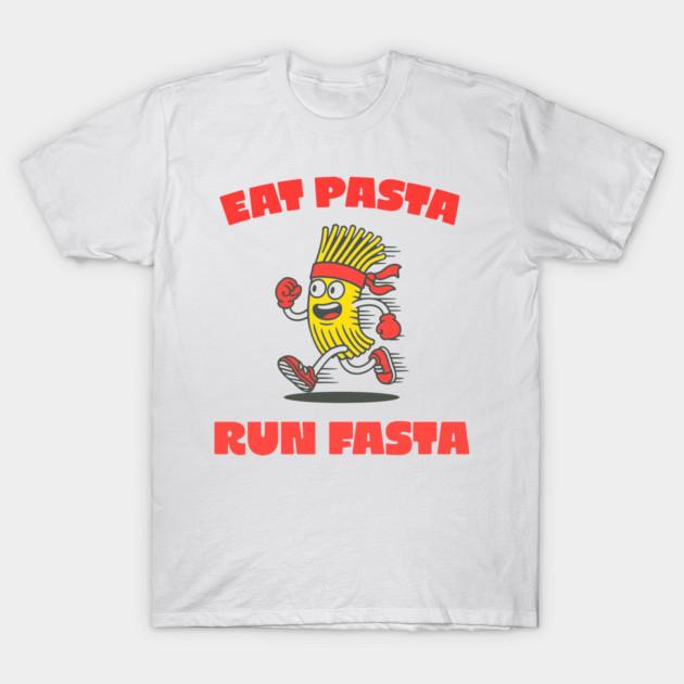 Asian Size Men Black Print T-shirt Eat Pasta- Run Fasta Running Pasta Cartoon Humor No-Cut Print Cotton Tshirt 2XL белый