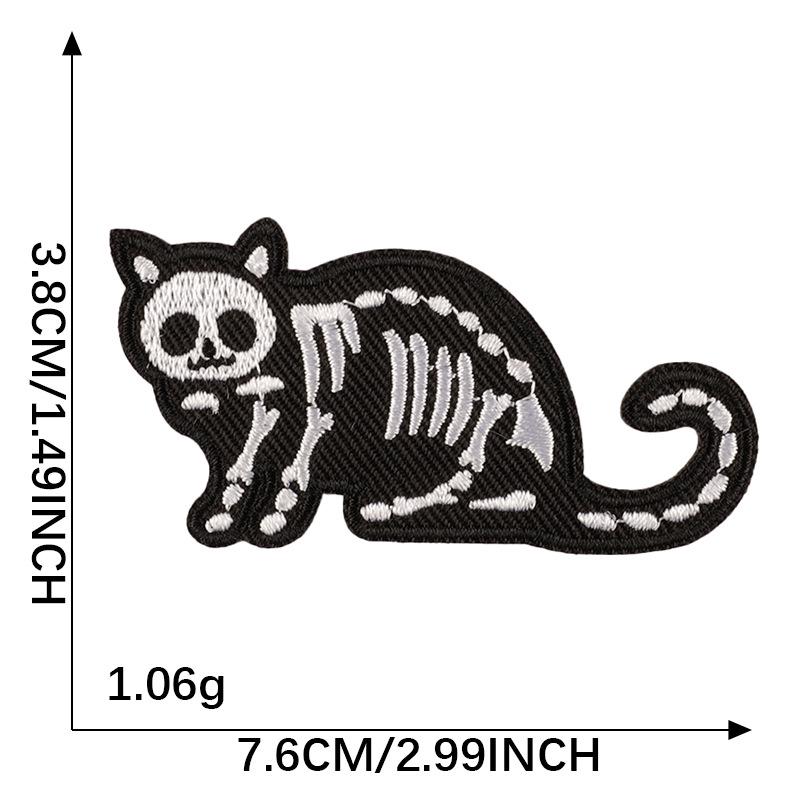 Halloween Skull Kitty Embroidered Patch - DIY Clothing Accessory