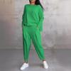 2025 European & American Women's Solid Color Casual Round Neck Long Sleeve Two-Piece Set