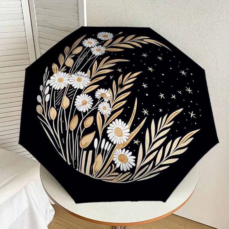 

1pc Starry Night Floral Illustration Umbrella with Plastic Handle,Suitable for All Seasons Home Travel Outdoor UmbrellaDD1628
