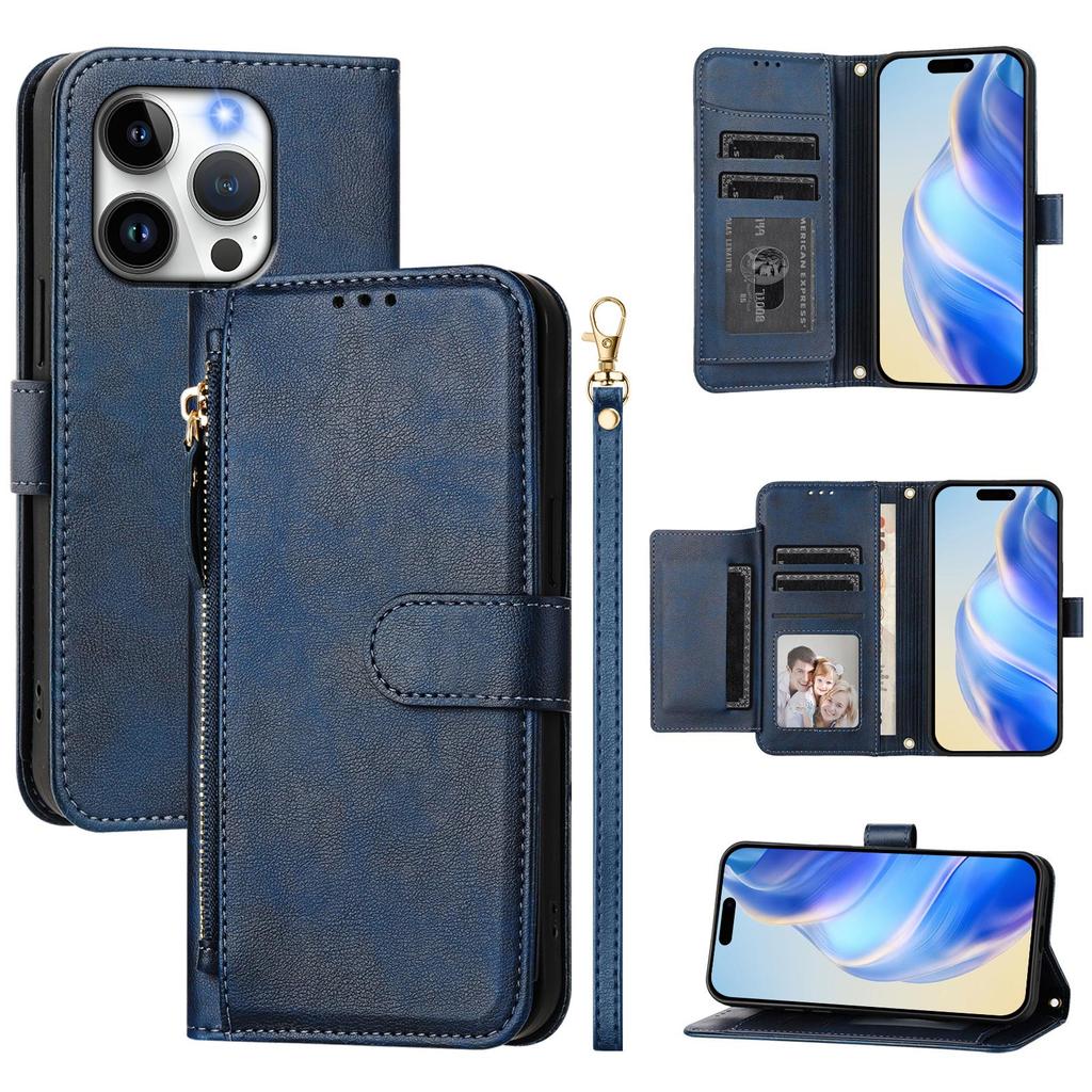 For iPhone 14 Pro Case Zipper Pocket Multiple Card Slots Leather Phone Cover