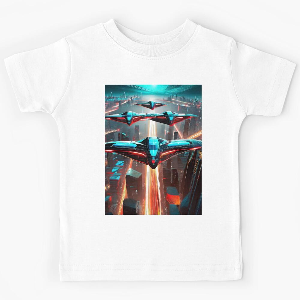 Flying cars over a futuristic city Kids T-Shirt 160