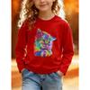European sizes Kids' Long Sleeve Top, Fashion Kids' Long Sleeve T-Shirt, Colorful Cat Print Top, Cute Top, Suitable for Daily Casual
