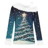 Women's Off-the-shoulder Plush Neck Printed Long-sleeved Pullover T-shirt Top