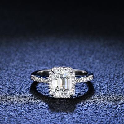 D Color 2ct Moissanite Diamond Ring Wedding Proposal Sterling Silver Ring Geometric Moissanite Diamond Ring Female Rectangular Exquisite Jewelry Gift