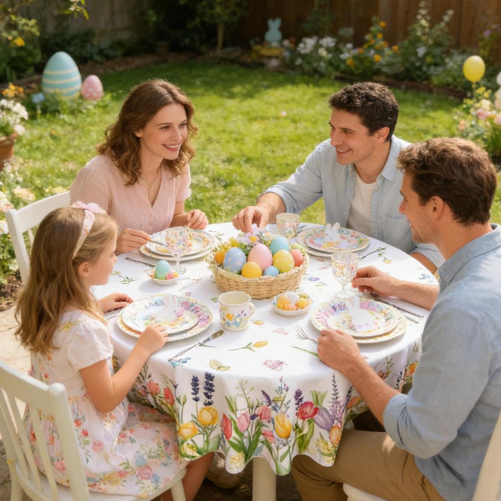 Floral Table Cloth 70 Inch Washable Fabric Spring Decor Circle Easter Tablecloths Protector for Home Farmhouse Apartment Hotel
