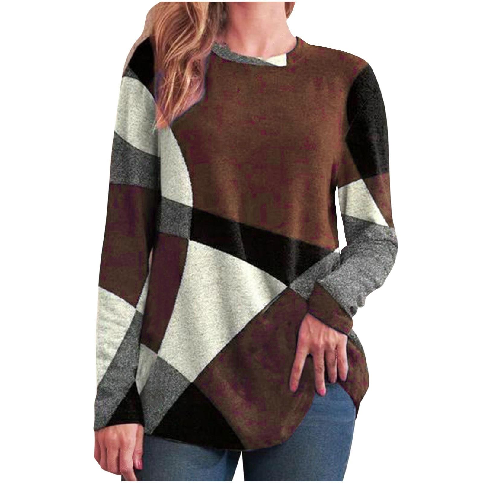 

Женская тонкая свободная толстовка из французского кашемира с геометрическим контрастом и длинными рукавами и принтом