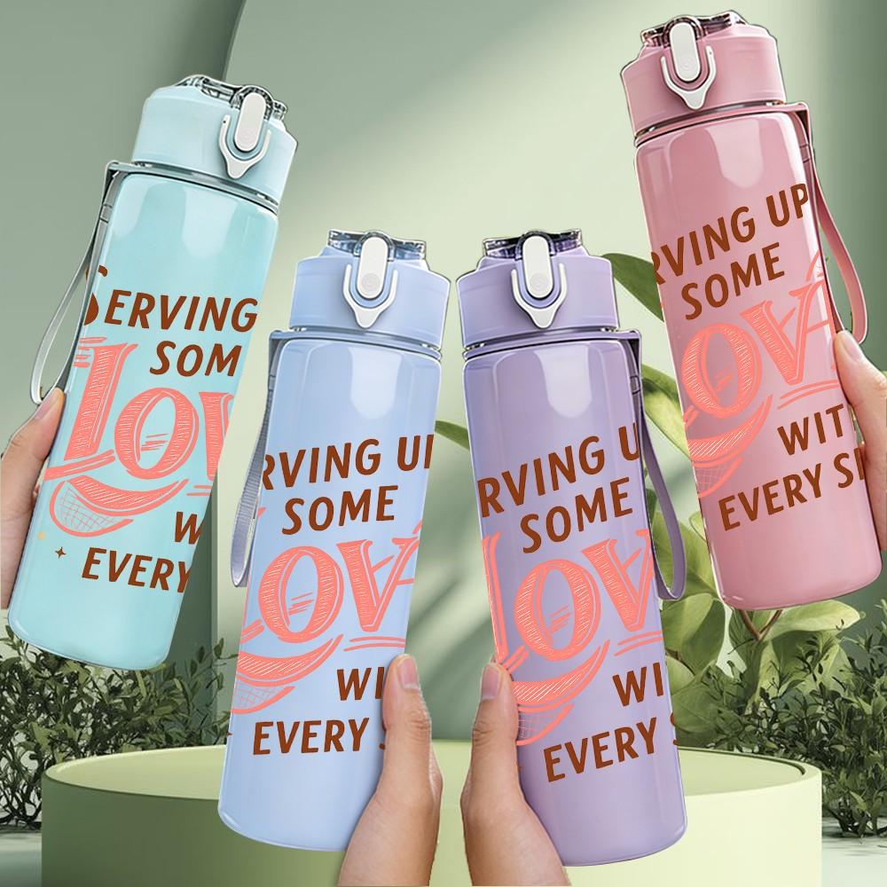 1PC Serving Up Love Shot Glass Text 750ml Color Plastic Sports Water Bottle Leakproof Flip Straw Lid Suitable for Sports Office Home Use