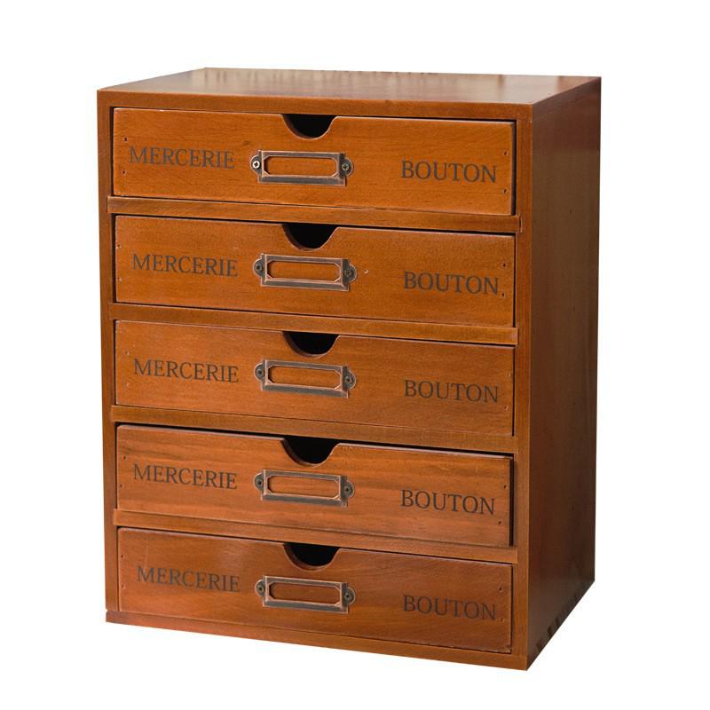 

Ретро Деревянный Настольный Шкаф для Хранения с Пятью Ящиками - Идеально подходит для Общежитий и Офисов 5