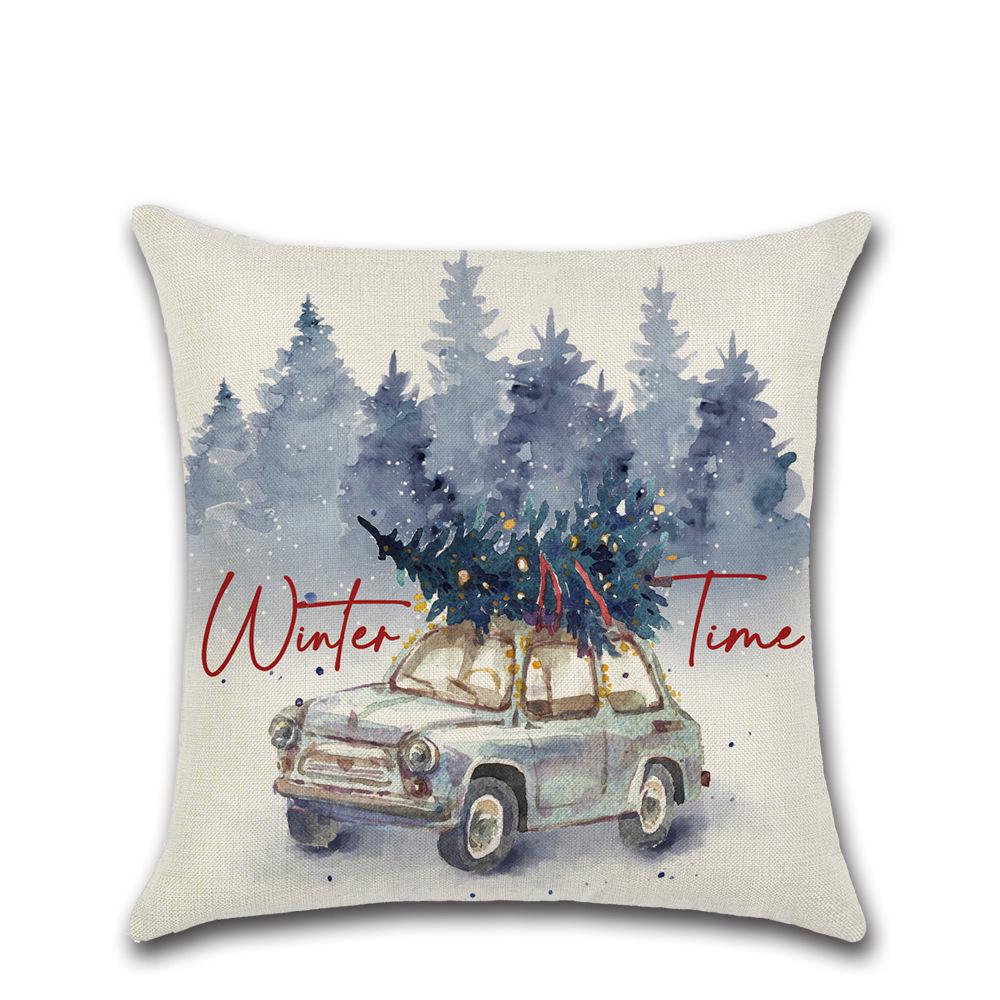 New Christmas Printed Linen Cushion Cover Elk Santa Claus Home Sofa Decorative Cushion Cover