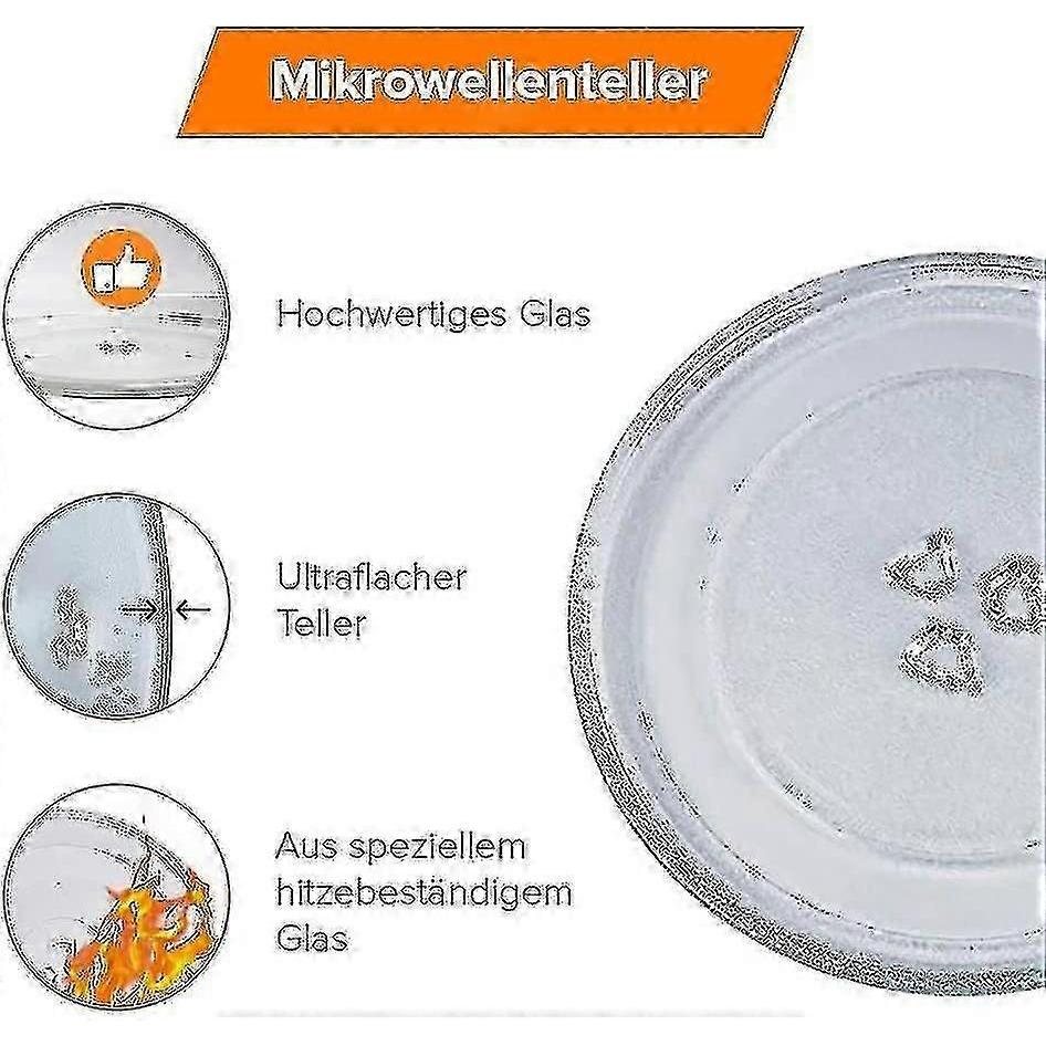Universal Microwave Turntable Glass Plate With 3 Fixtures, 24.5 Cm