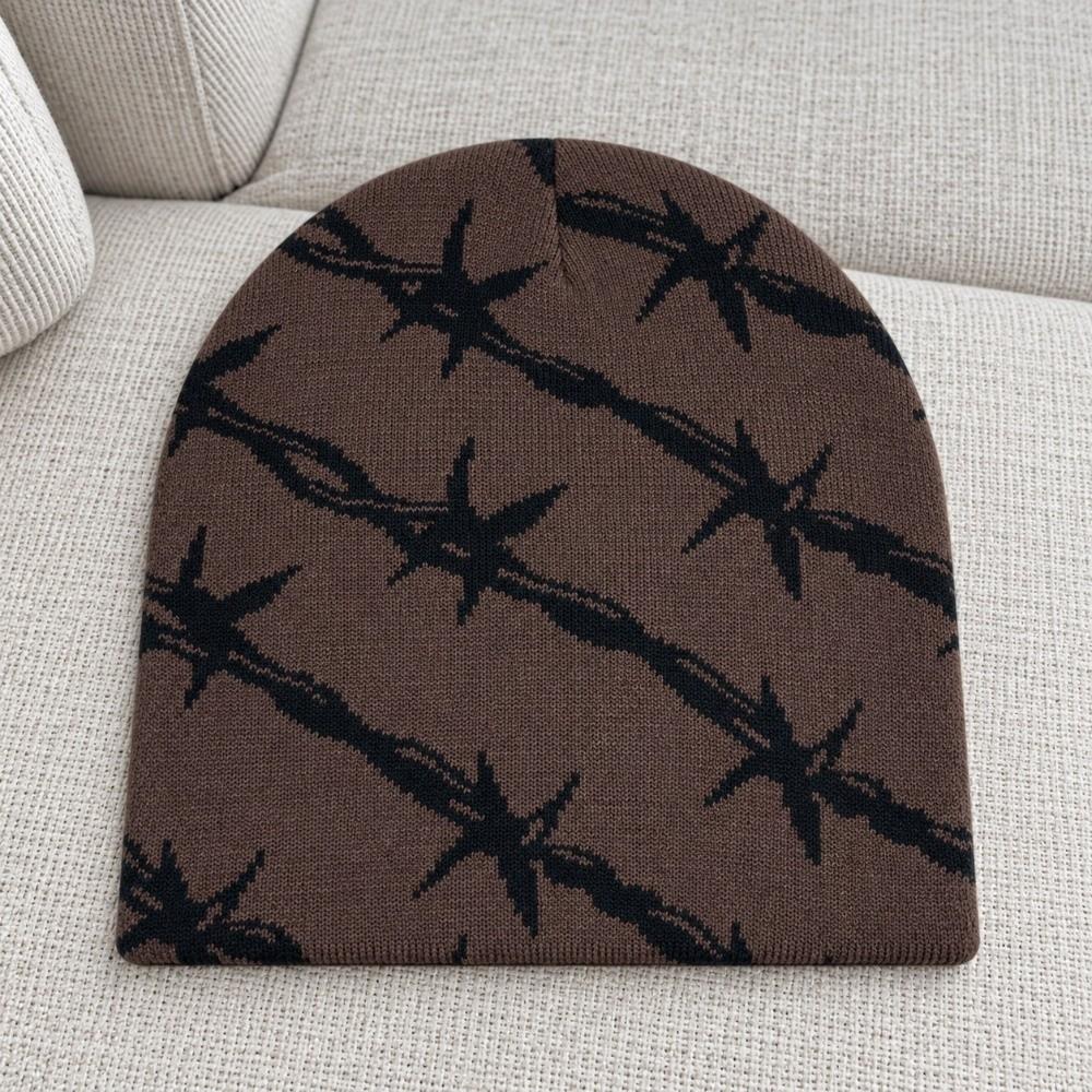 Star Pattern Winter Skull Cap Warm Knitted Hat Streetwear Double Layer Knit Beanie Outdoor