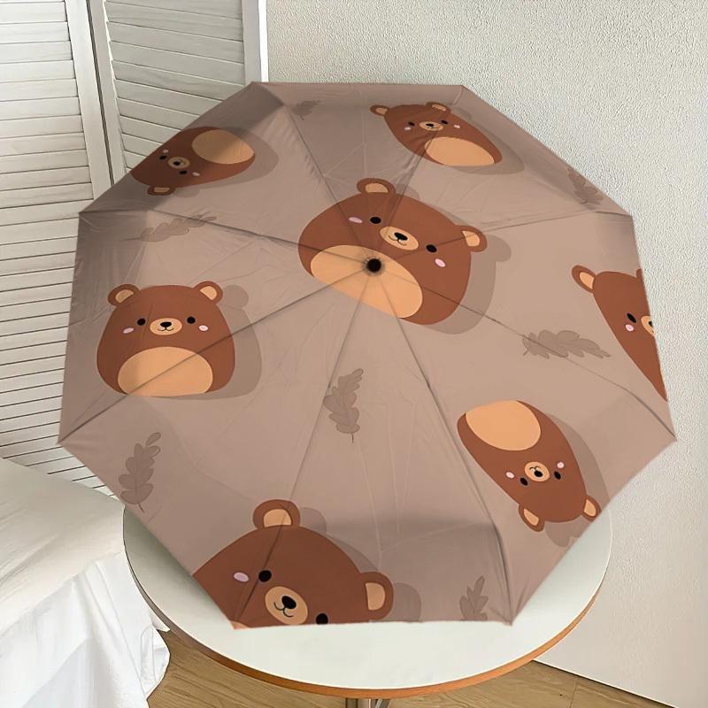 1PC Bear Pattern Umbrella-8-Rib Reinforced Portable Folding Travel Suitable for All Seasons Outdoor Daily Use Is an Ideal Choice -F309