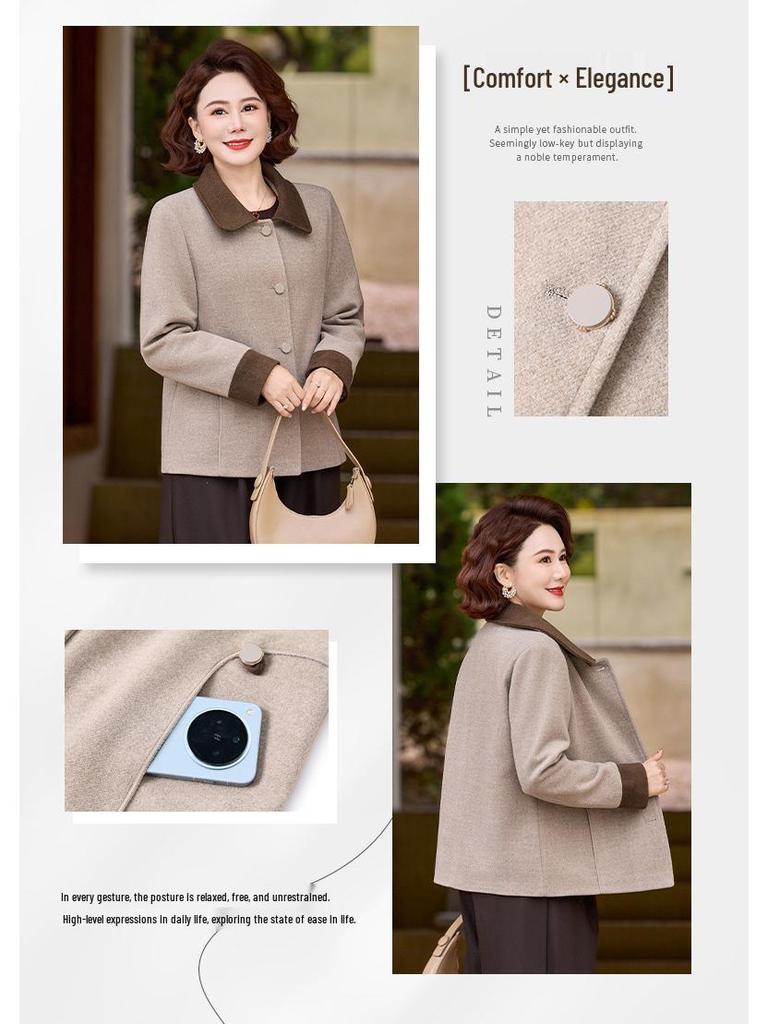 2026 Spring & Autumn Women's Wool Jacket for Ages 40-60: New Style, Lightweight, Perfect for Middle-Aged & Elderly Women.