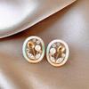 Monet garden oil painting style love flower pearl earrings fashion temperament stud earrings French sweet small fresh earrings