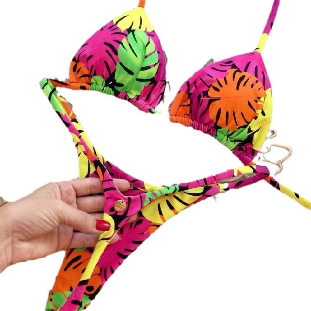 European and American Print Strap Split Swimsuit Brazilian Sexy Thong Bikini