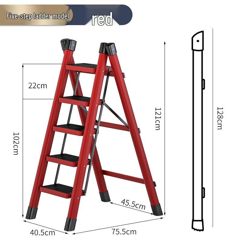 Telescopic Carbon Steel 3-Step Folding Ladder Stool with Storage