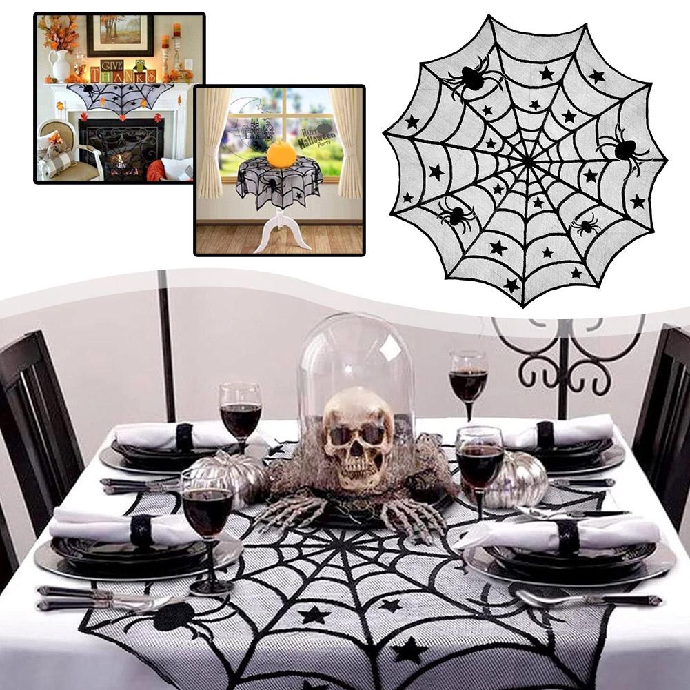 Lace Gothic Halloween Table Decor, Elegant Overlay Design for Spooky Home Accents for Halloween Parties and Displays tablec S6E2