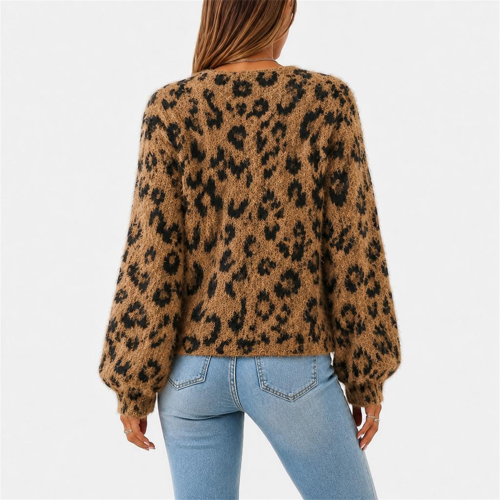 Cardigan maglione con stampa leopardata pigra Maillard 2026 e giacca corta invernale nuova rétro snellente